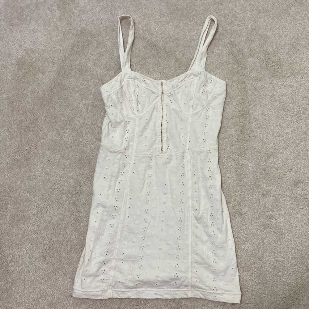 Free People Intimately Cream Colored Slip Mini Dress with Eyelets Corset Style